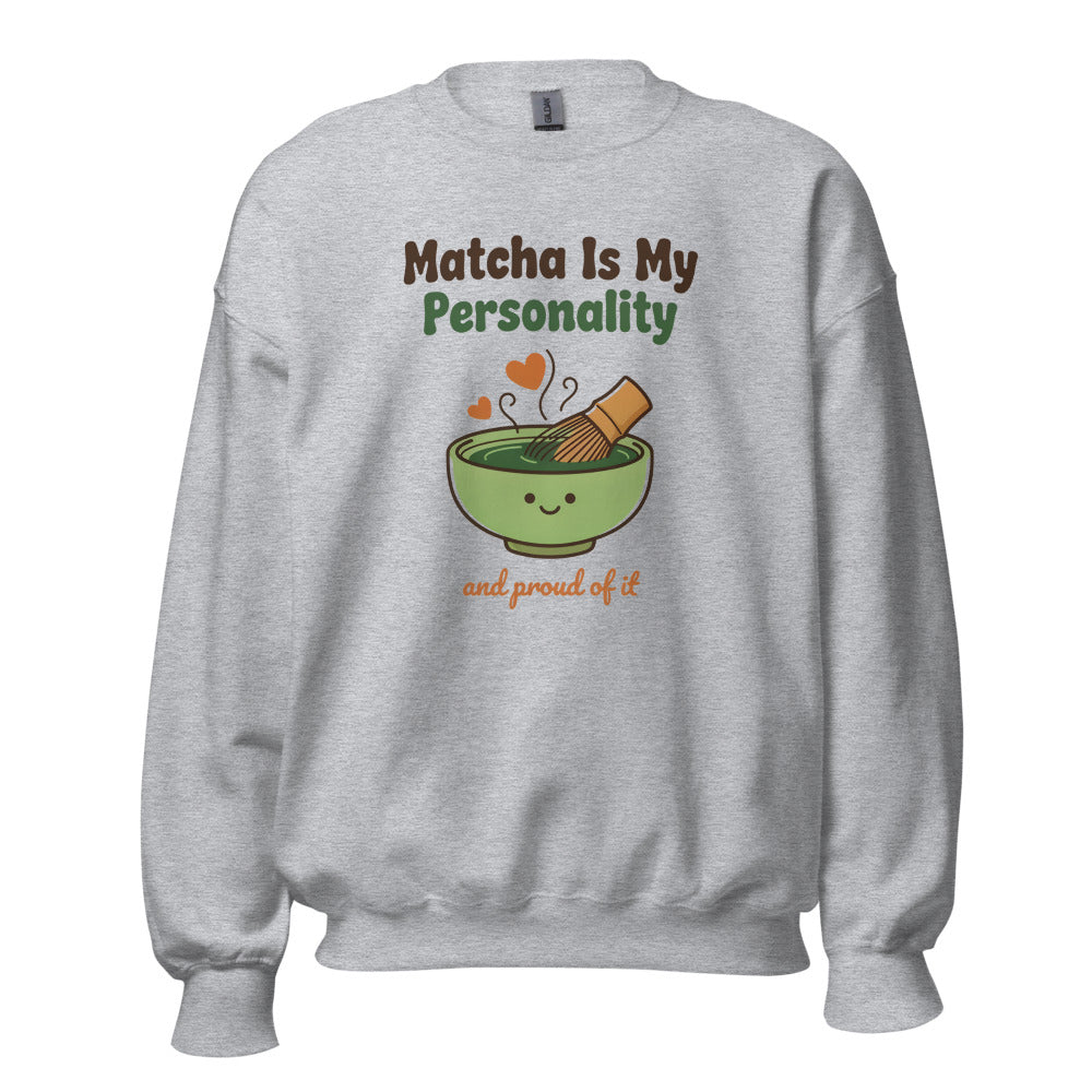 Matcha Is My Personality retro matcha crewneck sweatshirt — Sport Grey, front