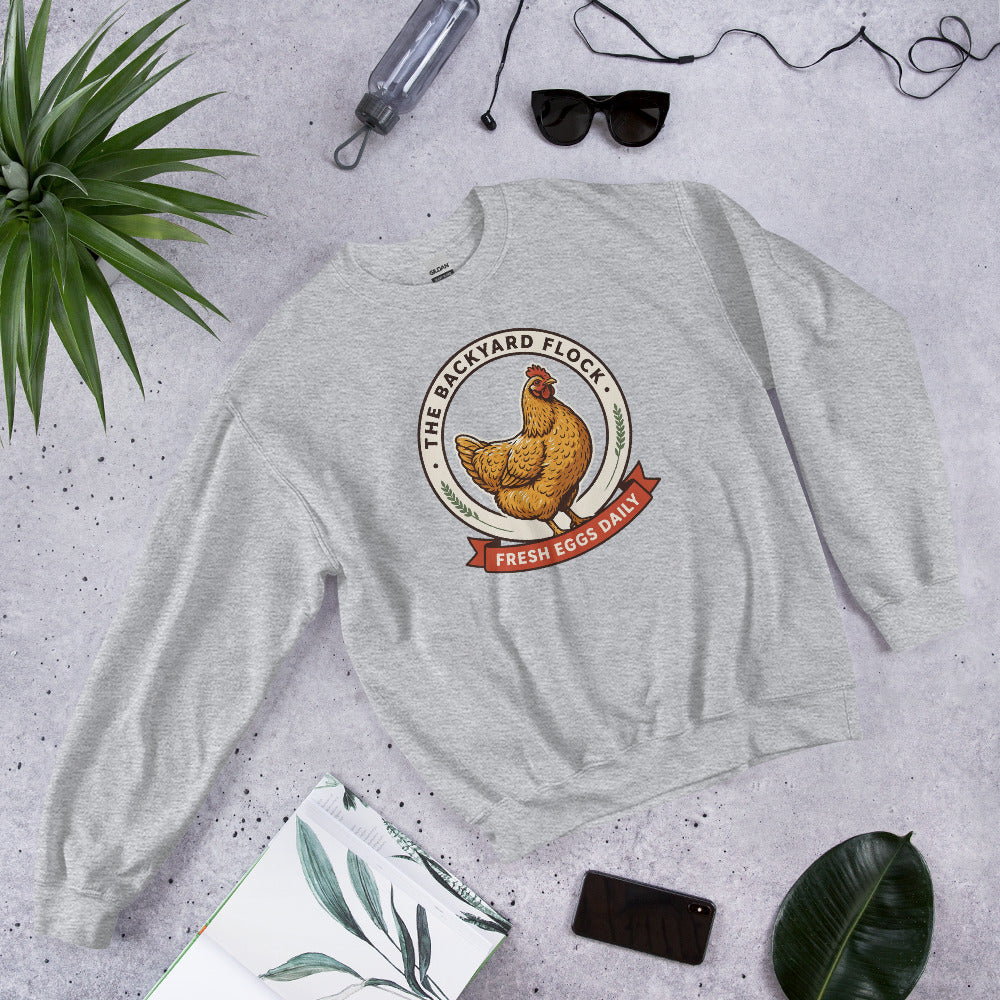 Backyard Flock heritage chicken keeper crewneck sweatshirt — Sport Grey, front-right