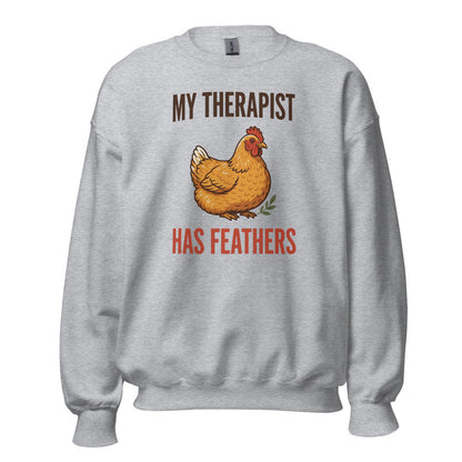 My Therapist Has Feathers funny chicken keeper crewneck sweatshirt — Sport Grey, front