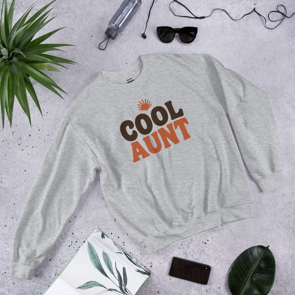 Cool Aunt retro groovy aunt crewneck sweatshirt — Sport Grey, front-right