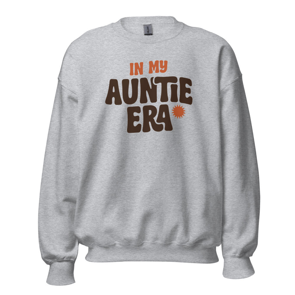 In My Auntie Era retro groovy aunt crewneck sweatshirt — Sport Grey, front