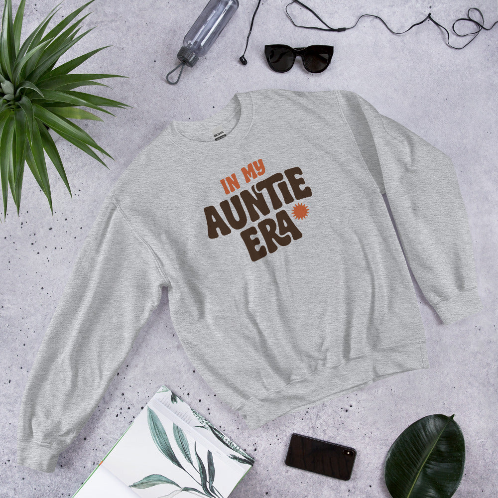 In My Auntie Era retro groovy aunt crewneck sweatshirt — Sport Grey, front-right