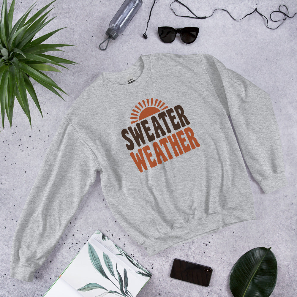 Sweater Weather retro 70s fall crewneck sweatshirt — Sport Grey, front-right