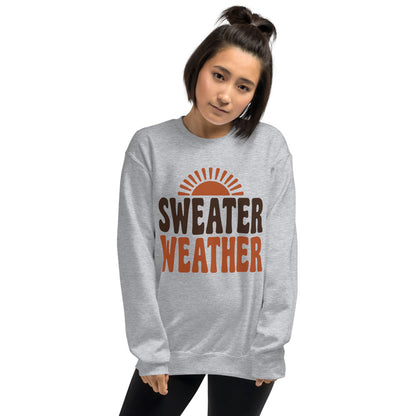 Sweater Weather retro 70s fall crewneck sweatshirt — Sport Grey, on model
