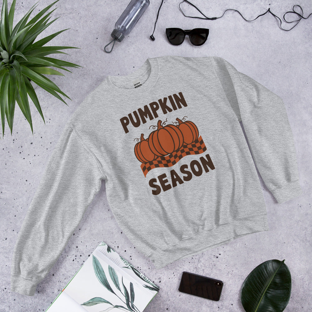 Pumpkin Season retro 70s fall crewneck sweatshirt — Sport Grey, front-right