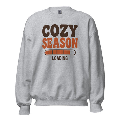 Cozy Season Loading retro 70s fall crewneck sweatshirt — Sport Grey, front
