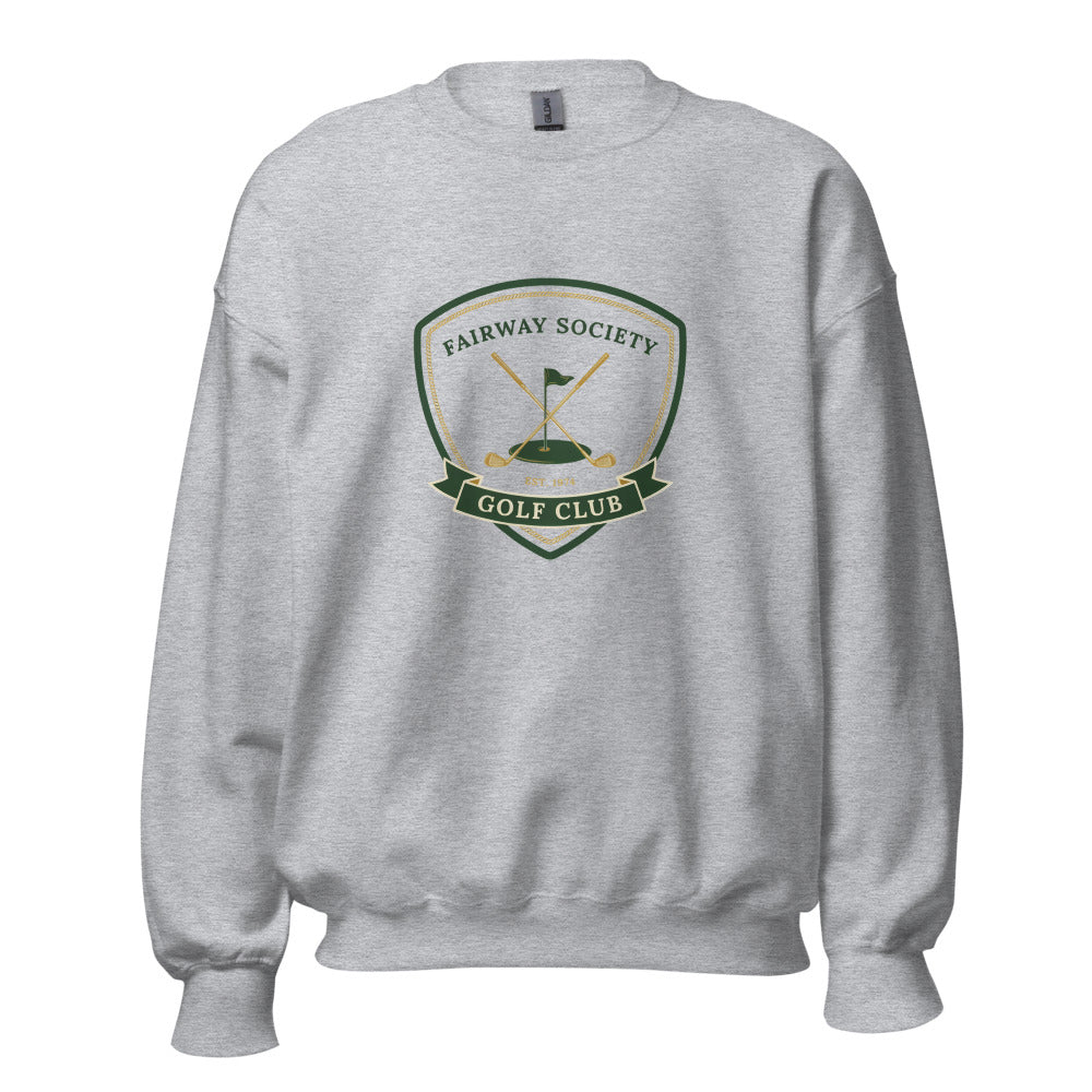 Fairway Society vintage golf club crest crewneck sweatshirt — Sport Grey, front