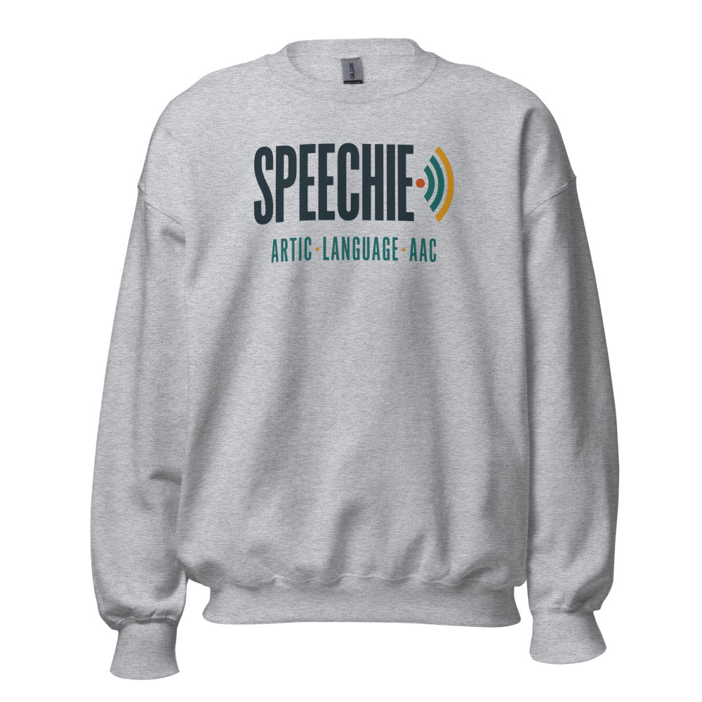 Speechie Wordmark speech therapy crewneck sweatshirt — Sport Grey, front