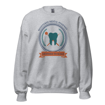 Licensed to Scale registered dental hygienist crewneck sweatshirt — Sport Grey, front