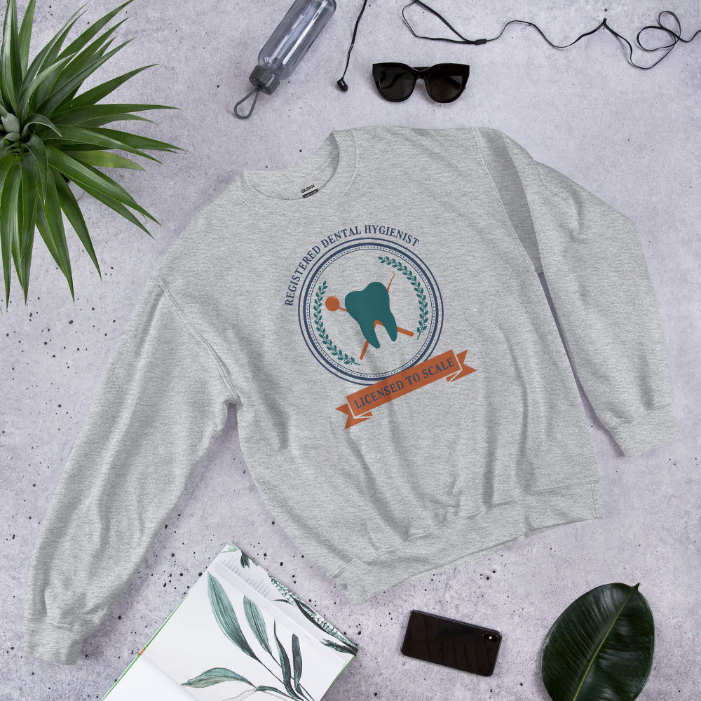 Licensed to Scale registered dental hygienist crewneck sweatshirt — Sport Grey, front-right