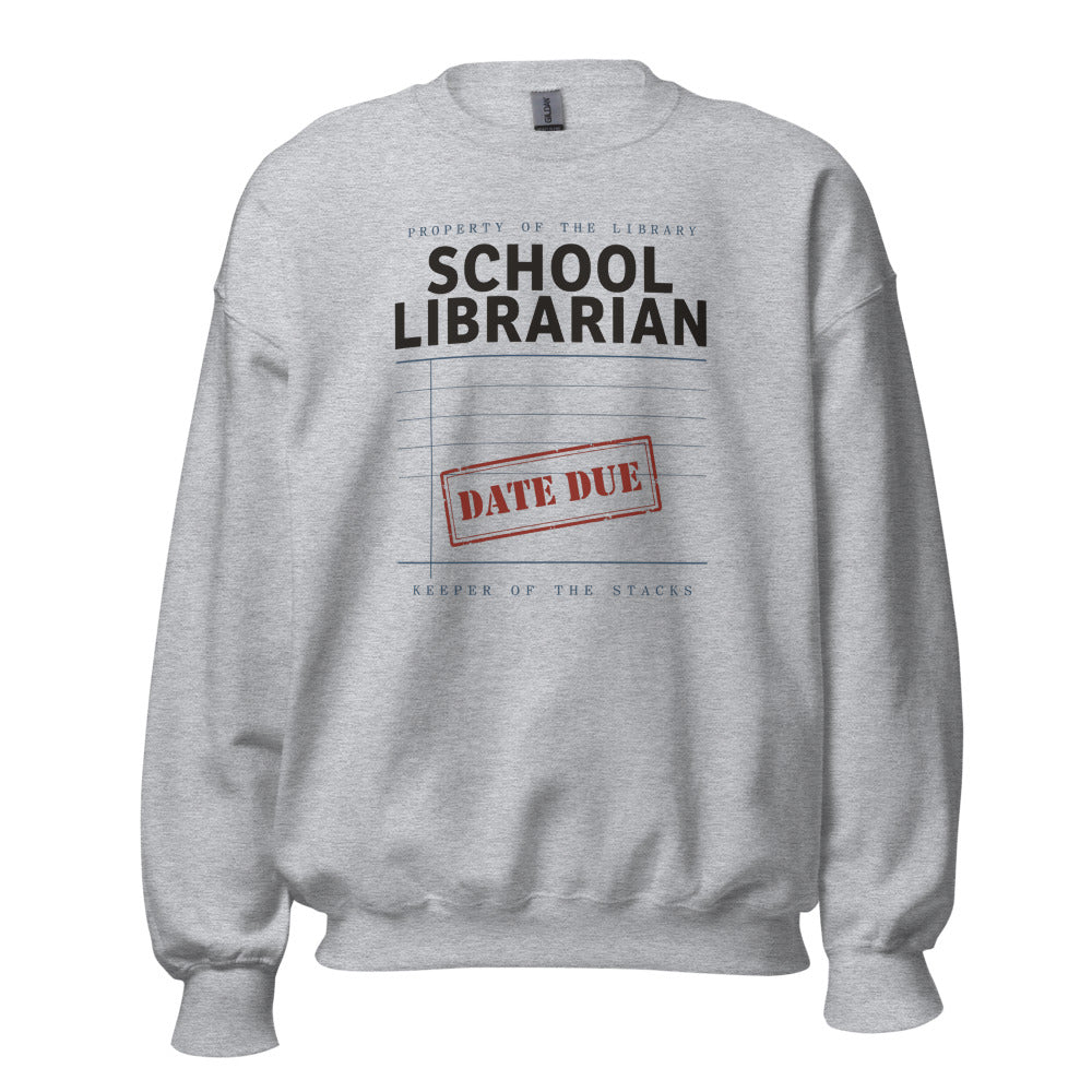 Property of the School Library card catalog school librarian crewneck sweatshirt — Sport Grey, front
