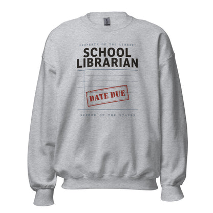 Property of the School Library card catalog school librarian crewneck sweatshirt — Sport Grey, front