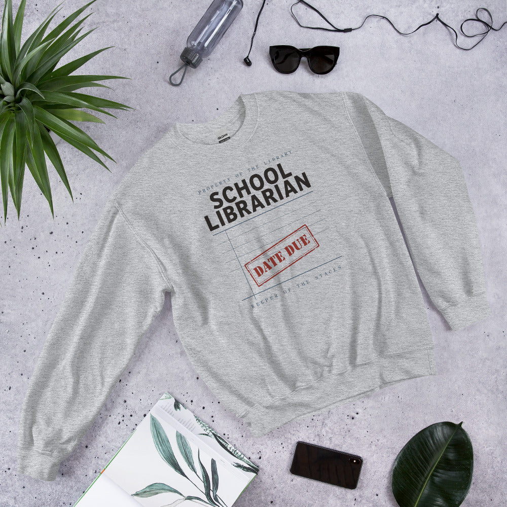 Property of the School Library card catalog school librarian crewneck sweatshirt — Sport Grey, front-right