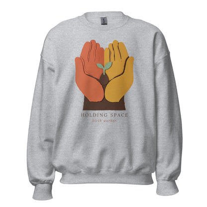 Holding Space birth worker crewneck sweatshirt — Sport Grey, front