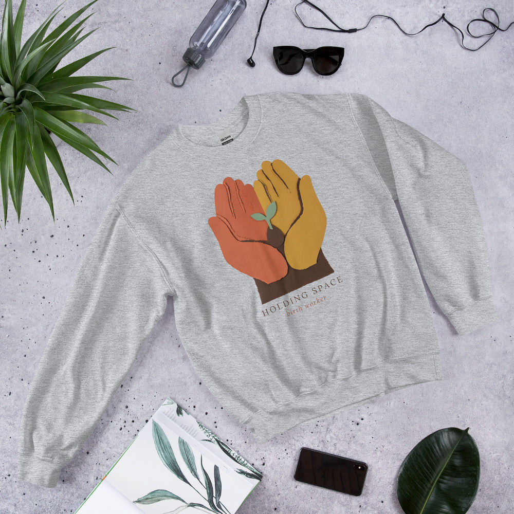 Holding Space birth worker crewneck sweatshirt — Sport Grey, front-right