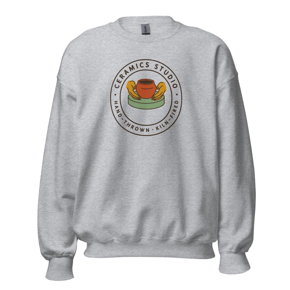 Ceramics Studio Badge hand-thrown pottery crewneck sweatshirt — Sport Grey, front