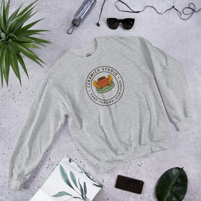 Ceramics Studio Badge hand-thrown pottery crewneck sweatshirt — Sport Grey, flat lay