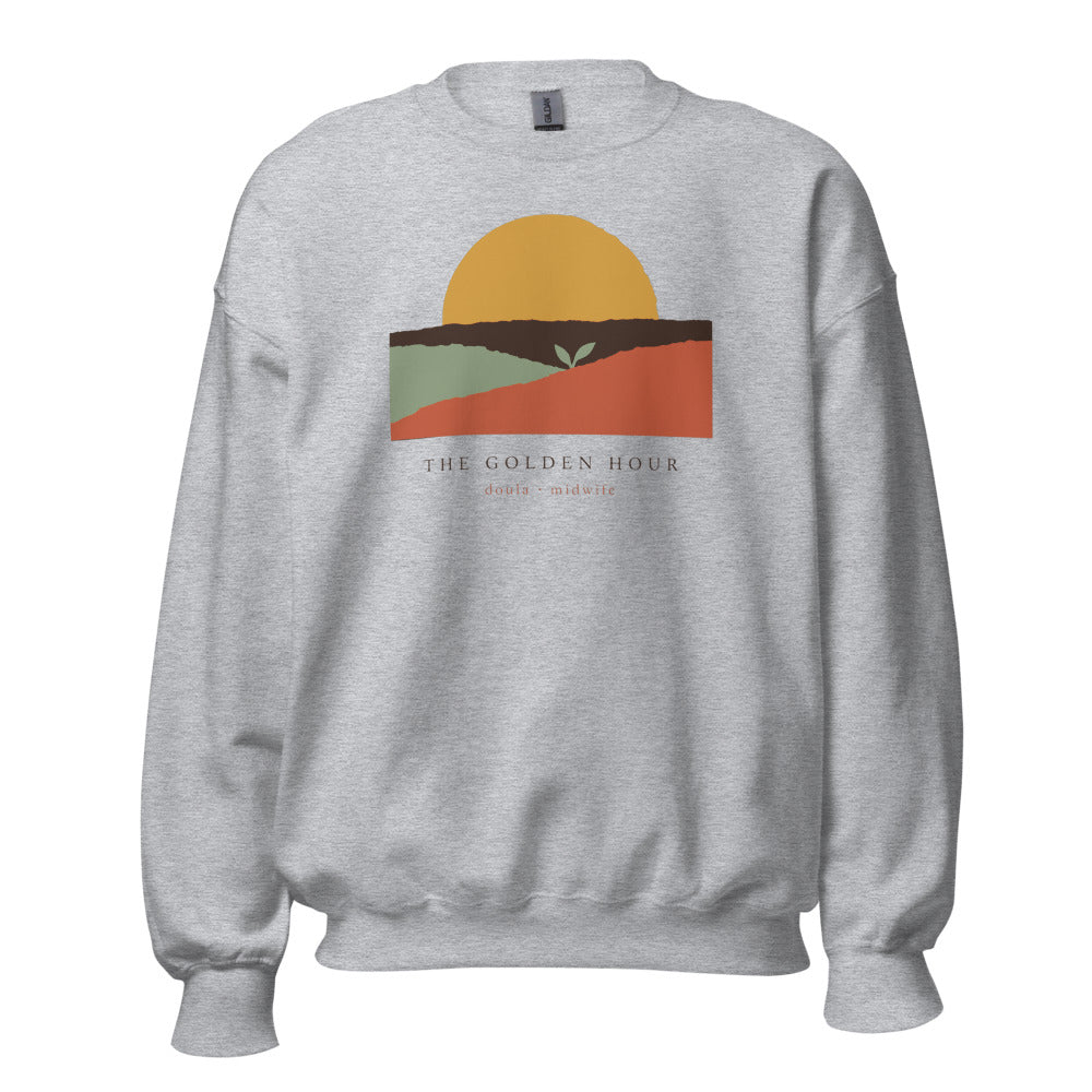 The Golden Hour birth worker crewneck sweatshirt — Sport Grey, front