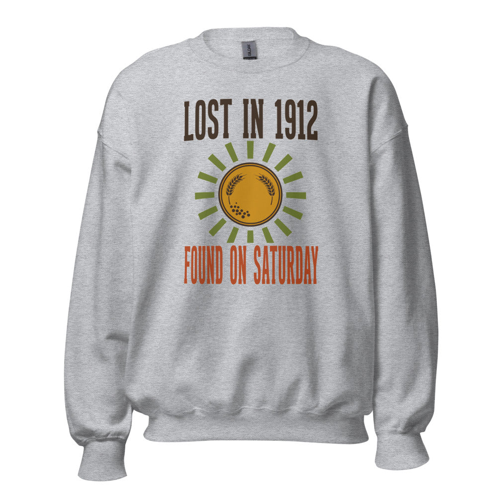 Lost in 1912 Found on Saturday retro metal detecting crewneck sweatshirt — Sport Grey, front