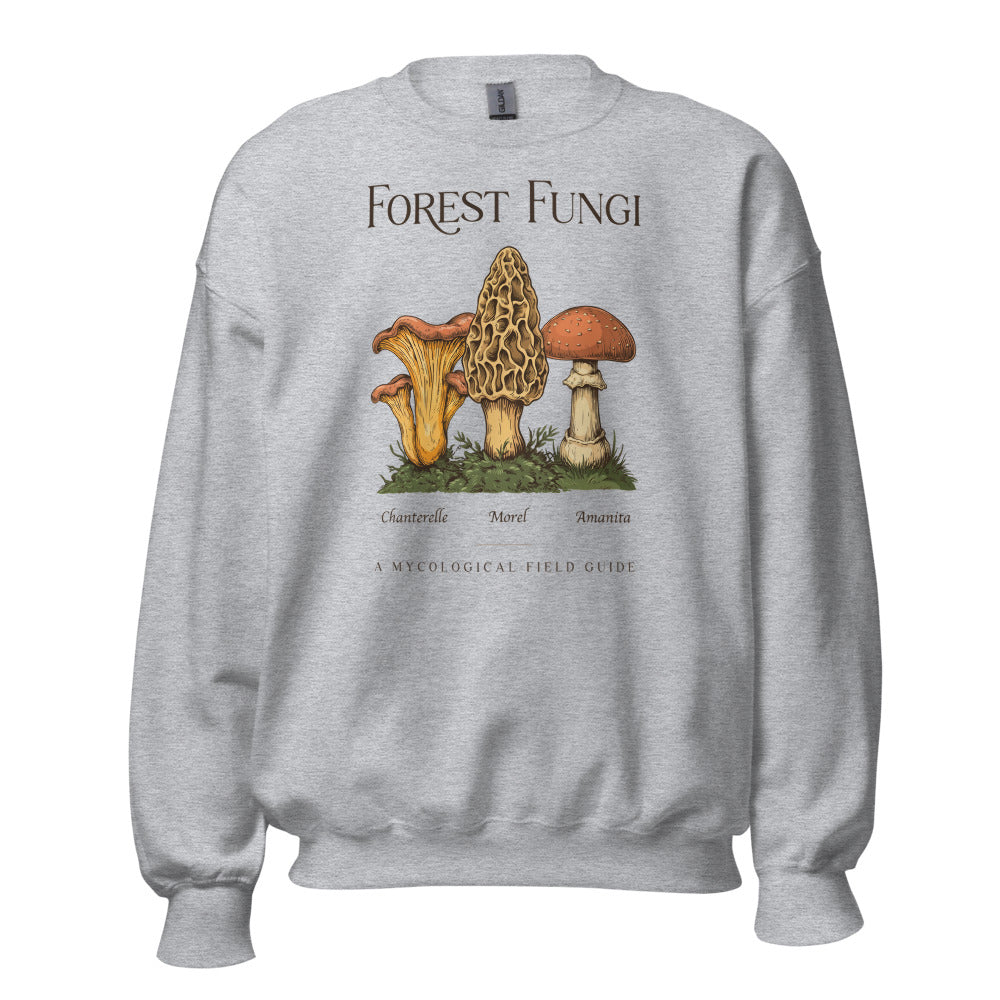 Forest Fungi vintage mushroom field guide crewneck — Sport Grey, front