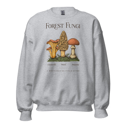 Forest Fungi vintage mushroom field guide crewneck — Sport Grey, front
