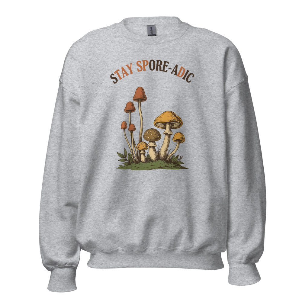 Stay Spore-adic funny vintage mushroom crewneck — Sport Grey, front