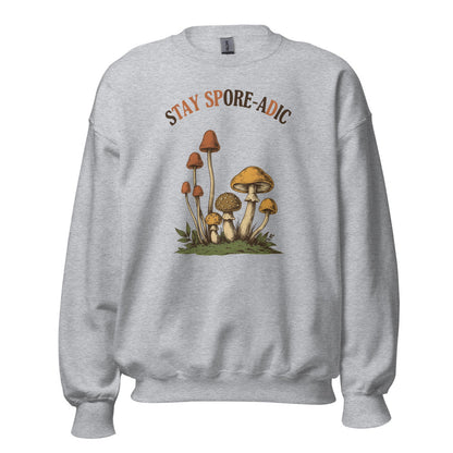 Stay Spore-adic funny vintage mushroom crewneck — Sport Grey, front