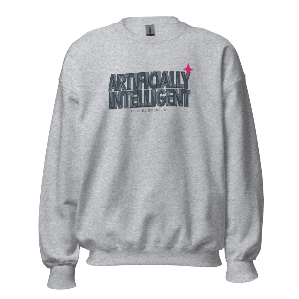 Artificially Intelligent funny AI crewneck sweatshirt — Sport Grey, front