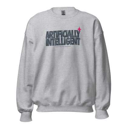 Artificially Intelligent funny AI crewneck sweatshirt — Sport Grey, front