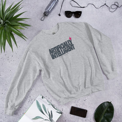 Artificially Intelligent funny AI crewneck sweatshirt — Sport Grey, flat lay