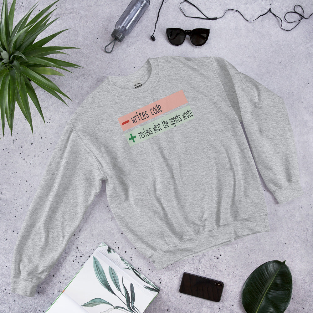 The Diff agentic AI engineer crewneck sweatshirt — Sport Grey, flat lay