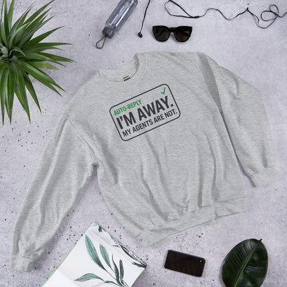 Auto-Reply agentic AI engineer crewneck sweatshirt — Sport Grey, flat lay