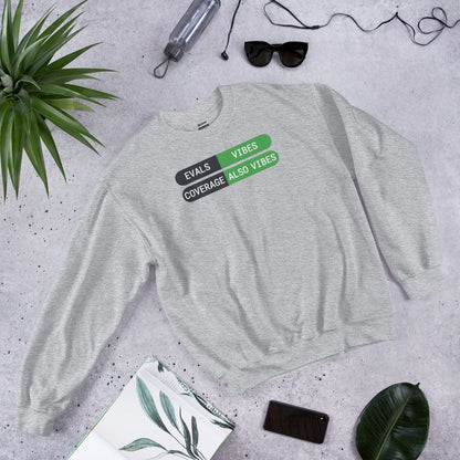 Eval Suite Vibes agentic AI engineer crewneck sweatshirt — Sport Grey, flat lay
