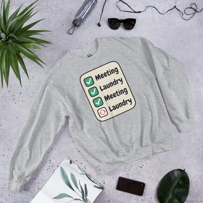 Meeting Laundry funny work from home crewneck sweatshirt — Sport Grey, flat lay