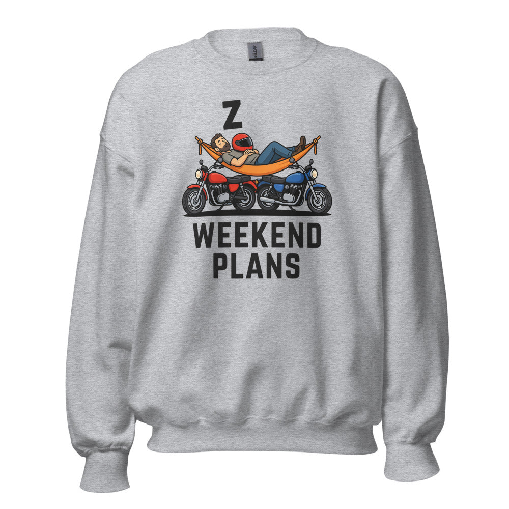 Weekend Plans funny motorcycle dad crewneck sweatshirt — Sport Grey, front