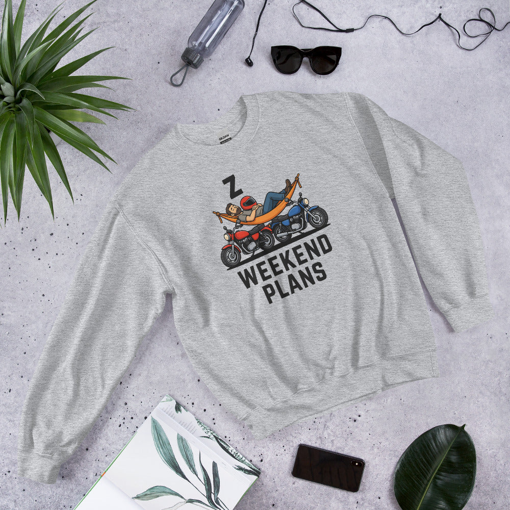Weekend Plans funny motorcycle dad crewneck sweatshirt — Sport Grey, flat lay