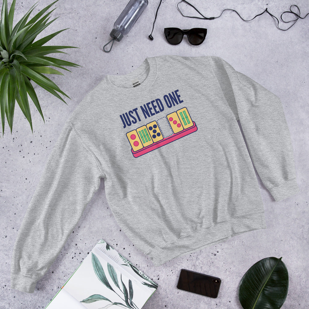 Just Need One funny mahjong crewneck sweatshirt — Sport Grey, flat lay