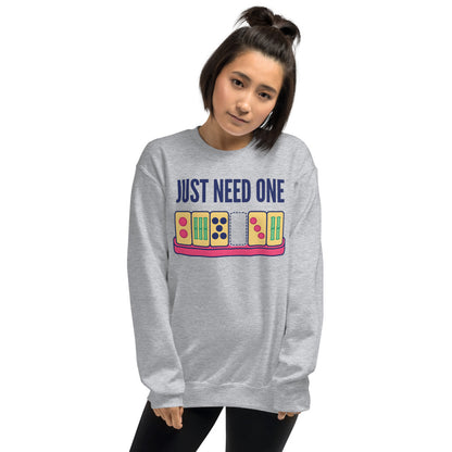 Just Need One funny mahjong crewneck sweatshirt — Sport Grey, on model