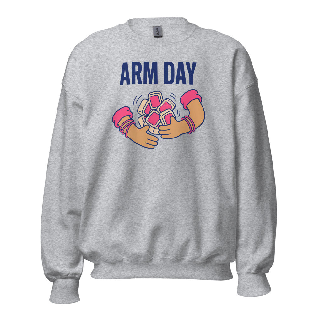 Arm Day funny mahjong crewneck sweatshirt — Sport Grey, front