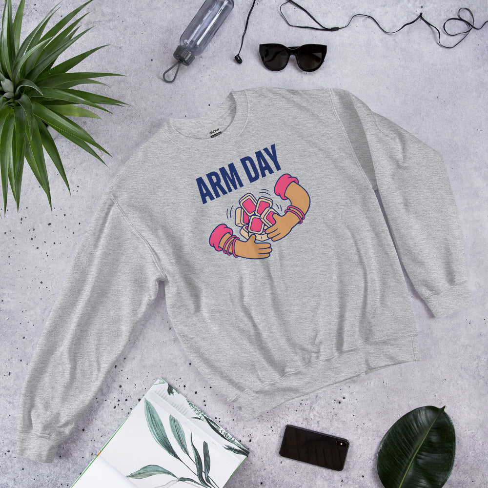 Arm Day funny mahjong crewneck sweatshirt — Sport Grey, flat lay