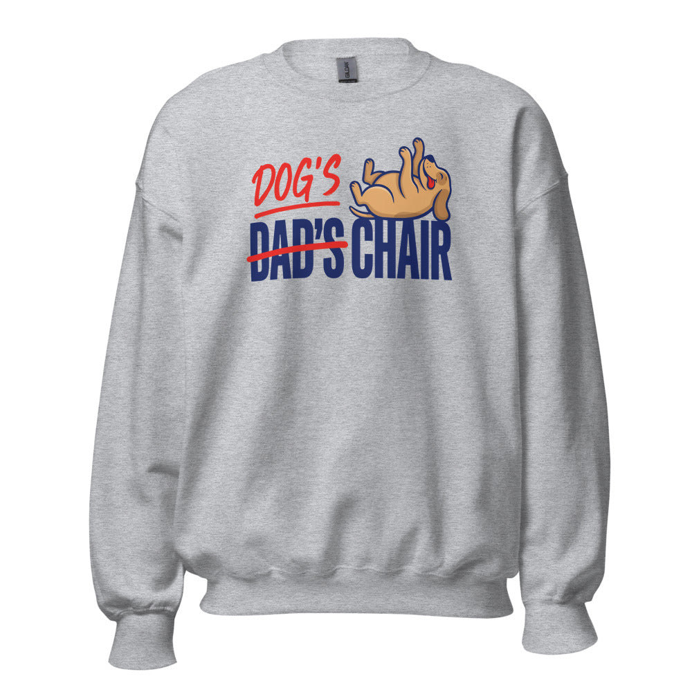 Dog's Chair funny dog dad crewneck sweatshirt — Sport Grey, front