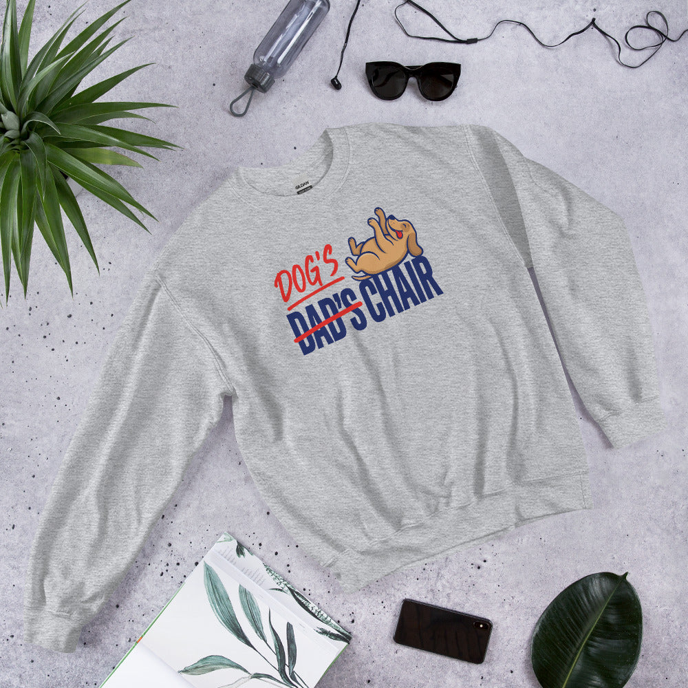 Dog's Chair funny dog dad crewneck sweatshirt — Sport Grey, flat lay