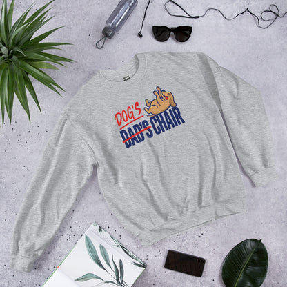 Dog's Chair funny dog dad crewneck sweatshirt — Sport Grey, flat lay