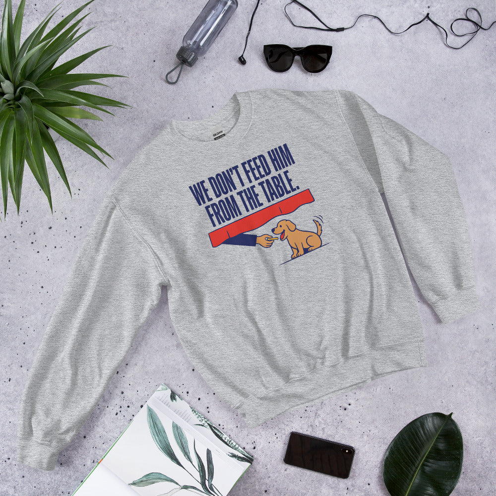From The Table funny dog dad crewneck sweatshirt — Sport Grey, flat lay