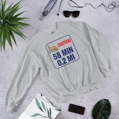 Sniff Walk Recap funny dog dad crewneck sweatshirt — Sport Grey, flat lay