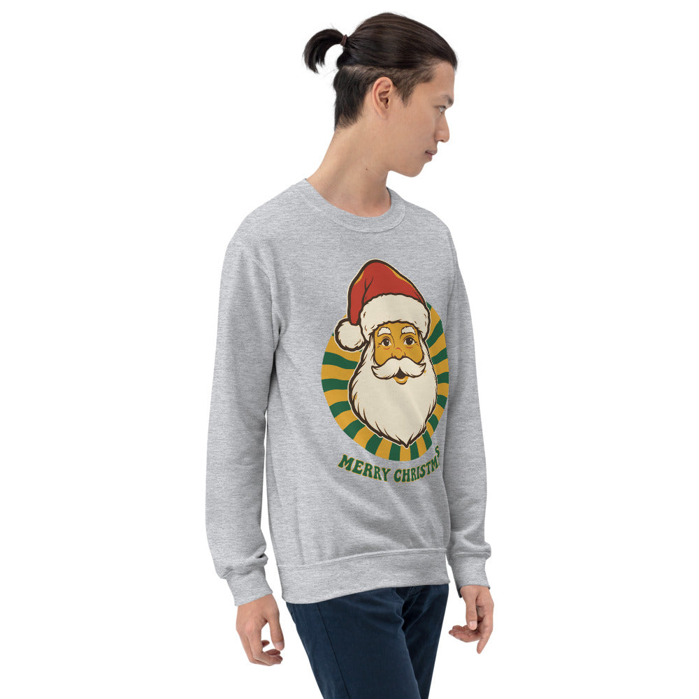 Groovy Santa retro Christmas crewneck sweatshirt — Sport Grey, on model