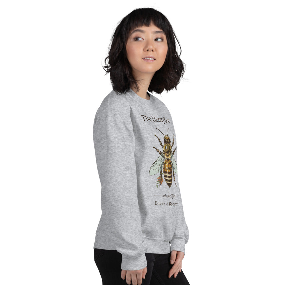 The Honey Bee Apis mellifera anatomical crewneck sweatshirt — Sport Grey, on model