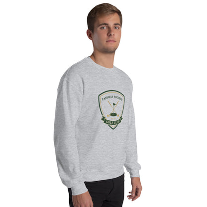 Fairway Society vintage golf club crest crewneck sweatshirt — Sport Grey, on model