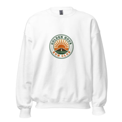 Golden Hour Run Club retro running crewneck sweatshirt — White, front