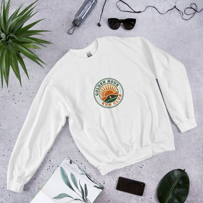 Golden Hour Run Club retro running crewneck sweatshirt — White, front-right